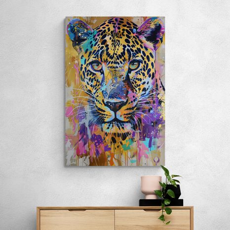 QUADRO SU TELA – LEOPARDO CON IMITAZIONE DI PITTURA - QUADRI DI LEONE E TIGRE - STAMPE E QUADRI