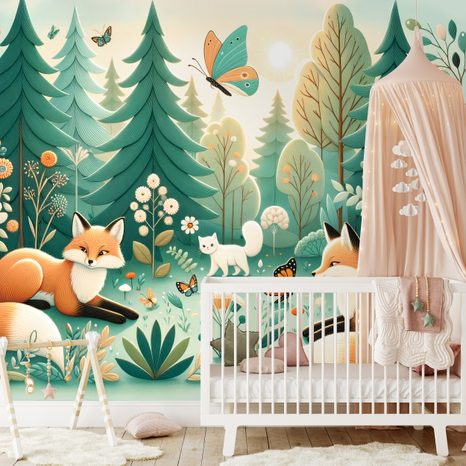 TAPETA LESNÉ ZVIERATKÁ V PASTELOVÝCH FARBÁCH - DETSKÉ TAPETY - TAPETY