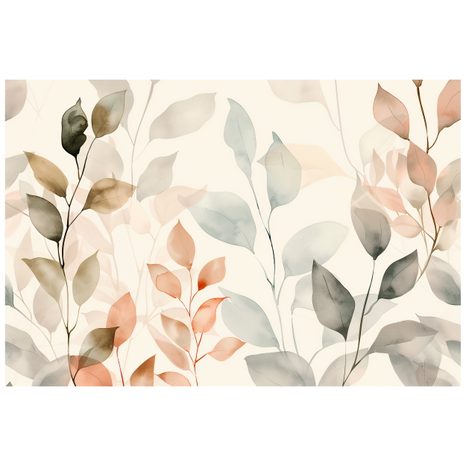 FOTOTAPET AUTOADEZIV FRUNZE ACUARELĂ DELICATE ÎN TONURI PASTEL - TAPETE FRUNZE - TAPETURI