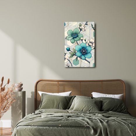 OBRAZ KVĚTINOVÁ MOZAIKA V TYRKYSOVÝCH TÓNECH - PICTURES FLOWERS - PICTURES