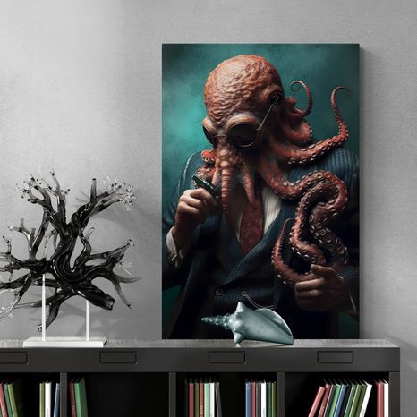 QUADRO SU TELA – GANGSTER ANIMALE POLPO - QUADRI DI GANGSTER ANIMALI - STAMPE E QUADRI