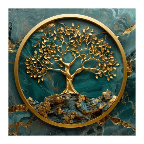 WANDBILD BAUM DES LEBENS MIT BLAU-GOLDENEM HINTERGRUND - BILDER - 🔥 TOTALAUSVERKAUF
