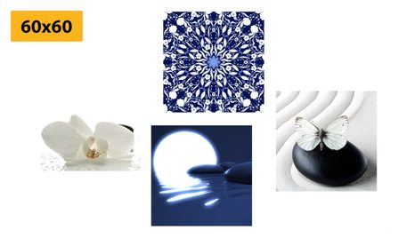 SET OBRAZŮ FENG SHUI V BÍLO-MODRÉM PROVEDENÍ - SESTAVY OBRAZŮ - OBRAZY