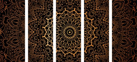 5-DÍLNÝ OBRAZ VINTAGE MANDALA V INDICKÉM STYLU - OBRAZY FENG SHUI - OBRAZY