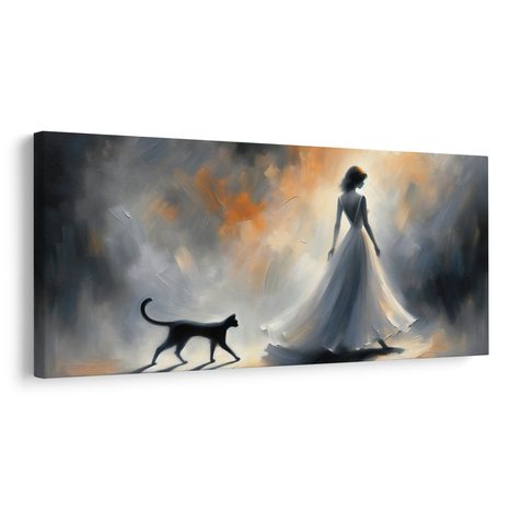 WANDBILD SILHOUETTE EINER FRAU MIT KATZE - WANDBILDER FRAUEN - BILDER