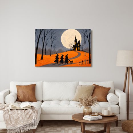 QUADRO SU TELA – STREGA SOTTO LA LUNA PIENA - QUADRI HALLOWEEN E HORROR - STAMPE E QUADRI