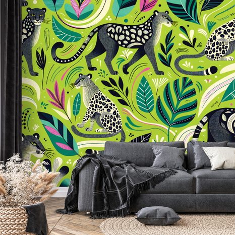 SELBSTKLEBENDE TAPETE LEOPARDEN IM TROPISCHEN DSCHUNGEL - TAPETEN MIT TIERMOTIVEN - TAPETEN