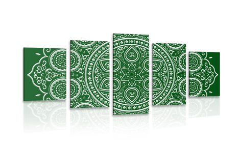 TABLOU 5-PIESE MANDALA ETNICĂ FINĂ ÎN DESIGN VERDE - TABLOURI FENG SHUI - TABLOURI