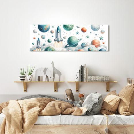 OBRAZ RAKETOPLÁN V OBLACÍCH - DĚTSKÉ OBRAZY VESMÍR - OBRAZY