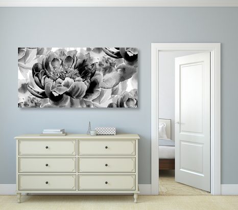 WANDBILD PFINGSTROSEN IN SCHWARZ-WEISS - SCHWARZ-WEISSE BILDER - BILDER