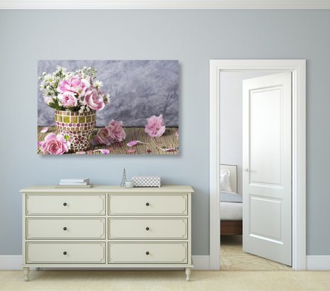 КАРТИНА НА ПЛАТНО – ЦВЕТЯ НА КАРАМФИЛ В МОЗАЙКА САКСИЯ - КАРТИНИ С ЦВЕТЯ - КАРТИНИ