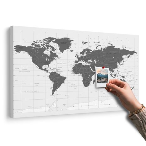 OBRAZ NA KORKU POLITICKÁ MAPA SVĚTA V ČERNOBÍLÉM PROVEDENÍ - OBRAZY NA KORKU - OBRAZY