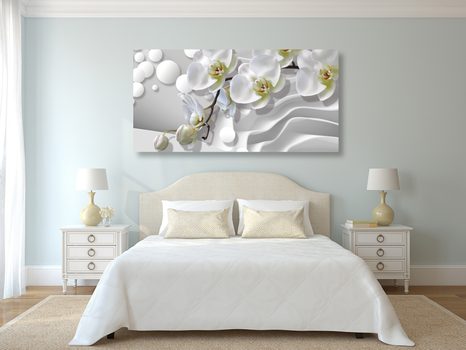 TABLEAU SUR TOILE – ORCHIDÉE SUR FOND ABSTRAIT - TABLEAUX DE FLEURS - TABLEAUX