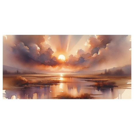 WANDBILD SONNE ÜBER RUHIGER WASSERFLÄCHE - BILDER VON SONNENAUFGANG UND SONNENUNTERGANG - BILDER