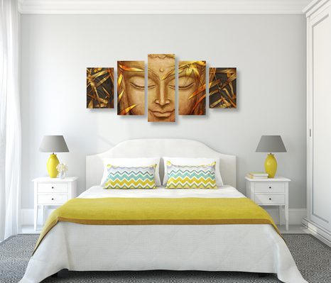 5-DÍLNÝ OBRAZ USMÍVAJÍCÍ SE BUDDHA - OBRAZY FENG SHUI - OBRAZY