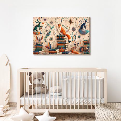 OBRAZ LÍŠKY V KNIŽNICI - DETSKÉ OBRAZY ZVIERATKÁ - OBRAZY