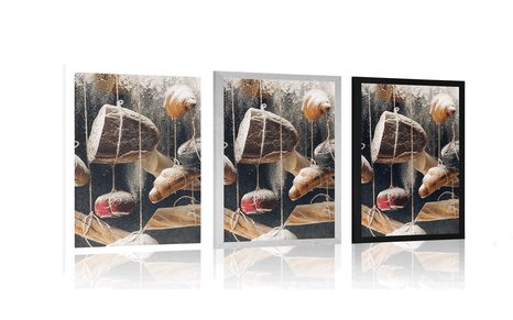 POSTER AM SEIL HÄNGENDES GEBÄCK - MIT KÜCHENMOTIV - POSTER