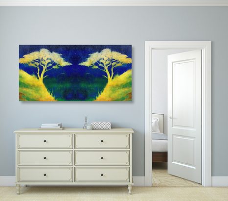 QUADRO SU TELA – TRAMONTO MAGICO SULLA CAMPAGNA - QUADRI ALBERI DELLA VITA - STAMPE E QUADRI