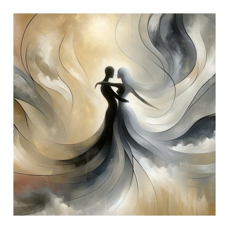 WANDBILD ELEGANTER TANZ IM NEBEL - BILDER MIT LIEBESMOTIVEN - BILDER