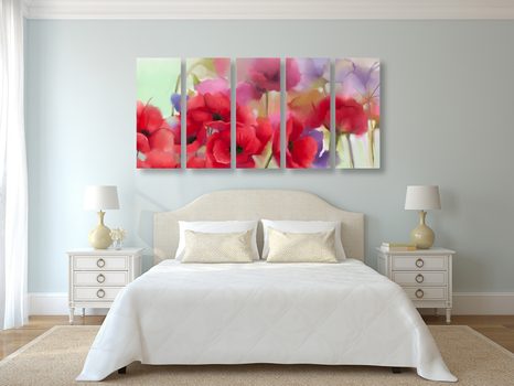 5-DÍLNÝ OBRAZ NÁDHERNÉ KRESLENÉ MÁKY - OBRAZY KVĚTŮ - OBRAZY