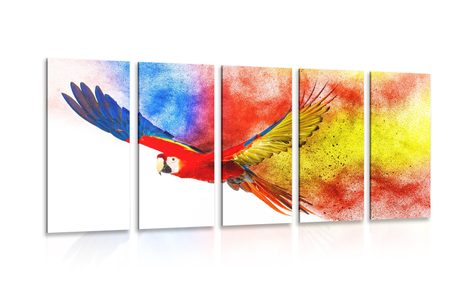 5-PIECE CANVAS PRINT PARROT FLIGHT - PICTURES OF ANIMALS - PICTURES