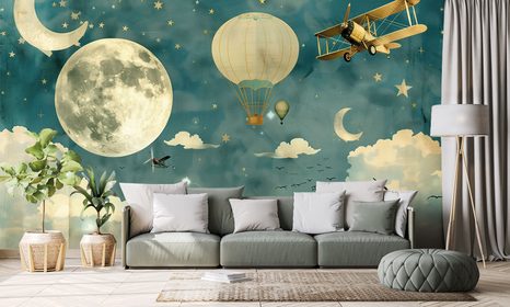 TAPETE TRAUMHAFTER HIMMEL MIT FLUGZEUGEN - 🔥 TOTALAUSVERKAUF