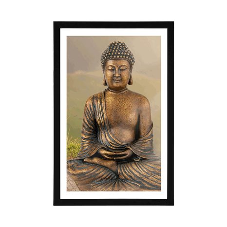 POSTER WITH MOUNT BUDDHA STATUE IN A MEDITATING POSITION - FENG SHUI - POSTERS
