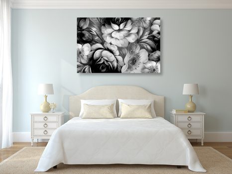 OBRAZ IMPRESIONISTICKÝ SVĚT KVĚTIN V ČERNOBÍLÉM PROVEDENÍ - ČERNOBÍLÉ OBRAZY - OBRAZY