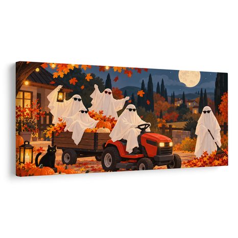 QUADRO SU TELA – FANTASMI AUTUNNALI CON ZUCCHE - QUADRI HALLOWEEN E HORROR - STAMPE E QUADRI