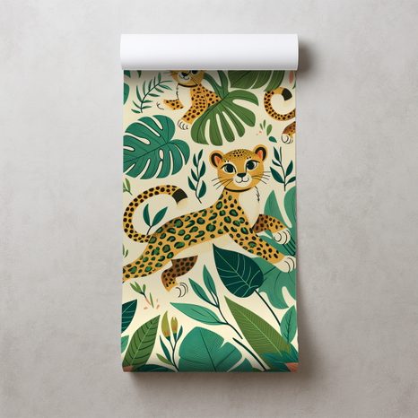 TAPETE NIEDLICHE LEOPARDENBABYS IM DSCHUNGEL - KINDERTAPETEN - TAPETEN