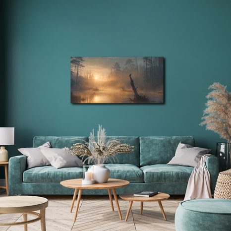 TABLEAU SUR TOILE – AUBE PAISIBLE DANS LA BRUME FORESTIÈRE - TABLEAUX DU LAC - TABLEAUX