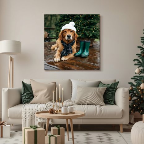 OBRAZ PES V ZIMNÍ ČEPICI - VÁNOČNÍ A ZIMNÍ OBRAZY - OBRAZY
