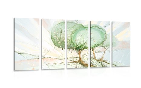 5-PIECE CANVAS PRINT FAIRYTALE PASTEL TREES - PICTURES OF TREES AND LEAVES - PICTURES