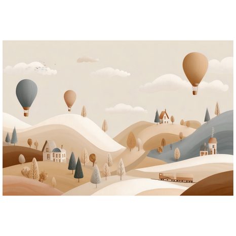 FOTOTAPETA PASTELOVÉ BALÓNKY NAD KRAJINOU - DĚTSKÉ TAPETY - TAPETY