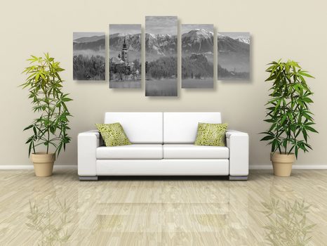 КАРТИНИ ОТ 5 ЧАСТИ – ЦЪРКВА КРАЙ ЕЗЕРОТО БЛЕД В СЛОВЕНИЯ В ЧЕРНО-БЯЛО - ЧЕРНО-БЕЛИ КАРТИНИ - КАРТИНИ