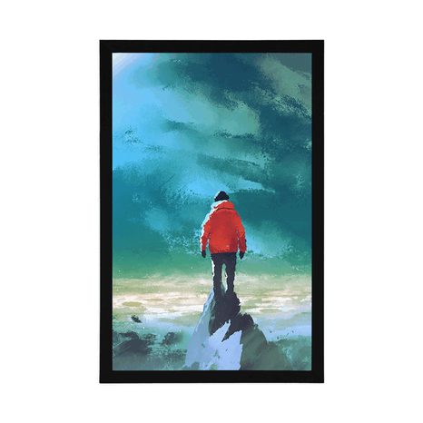 POSTER MANN AUF DEM GIPFEL EINES BERGES - MENSCHEN - POSTER