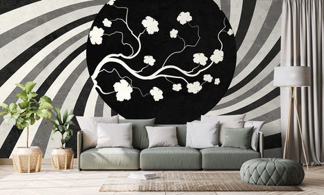 TAPETE SCHWARZ-WEISSER ASIATISCHER GRUNGE-HINTERGRUND - SCHWARZ-WEISSE TAPETEN - TAPETEN