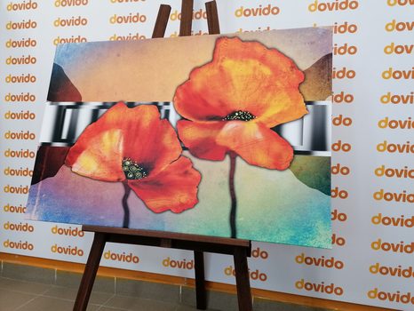 KÉP NARANCSSÁRGA PIPACS VIRÁG KELETI STÍLUSBAN - VIRÁGMINTÁS KÉPEK - KÉPEK