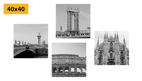SET OBRAZŮ MĚSTA V ČERNOBÍLÉM PROVEDENÍ - SESTAVY OBRAZŮ - OBRAZY