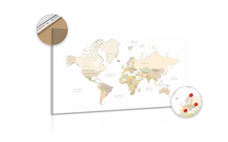 OBRAZ NA KORKU MAPA SVĚTA S VINTAGE PRVKY - OBRAZY NA KORKU - OBRAZY
