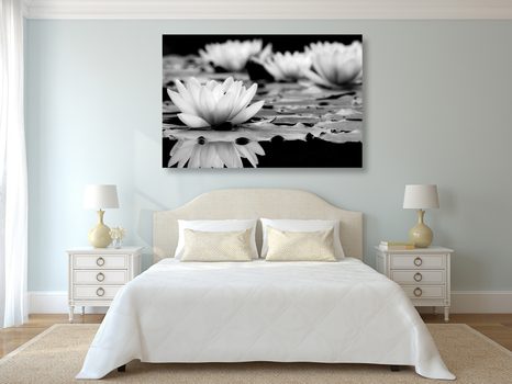 OBRAZ LOTOSOVÝ KVĚT V ČERNOBÍLÉM PROVEDENÍ - ČERNOBÍLÉ OBRAZY - OBRAZY