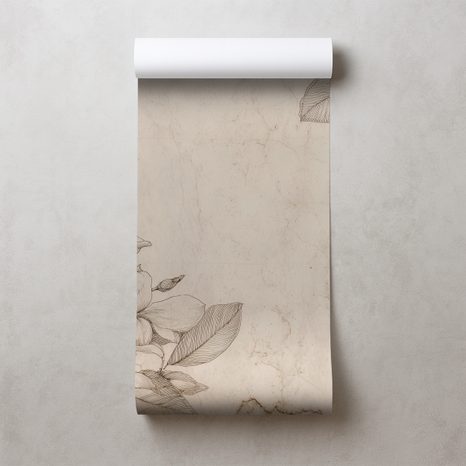 TAPET ILUSTRAȚII FLORALE VINTAGE PE FUNDAL BEJ - TAPET FLORI - TAPETURI