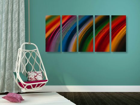 5-DÍLNÝ OBRAZ DETAIL BAREVNÉHO MATERIÁLU - ABSTRAKTNÍ OBRAZY - OBRAZY