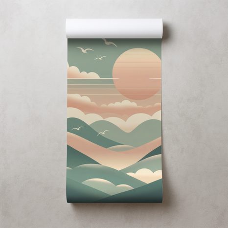 TAPETE PASTELLBERGE MIT SONNENAUFGANG - TAPETEN SONNENAUFGANG UND SONNENUNTERGANG - TAPETEN