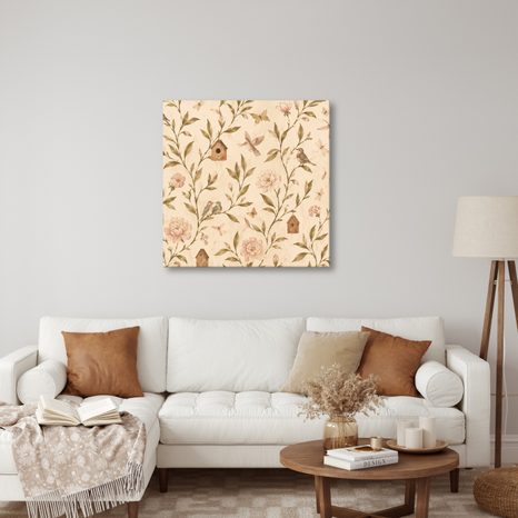 TABLEAU SUR TOILE – OISEAUX PASTEL ET PIVOINES - TABLEAUX DE FLEURS - TABLEAUX