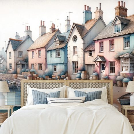SAMOLEPÍCÍ FOTOTAPETA PASTELOVÉ PŘÍMOŘSKÉ DOMKY - TAPETY MĚSTA - TAPETY