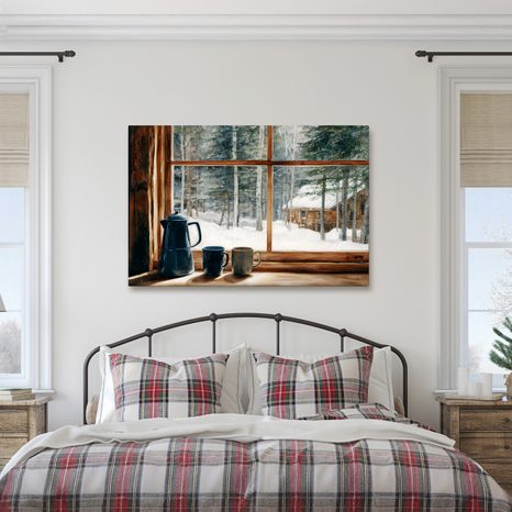 WEIHNACHTLICHES WANDBILD BLICK AUS GEMÜTLICHER WALDHÜTTE - BILDER - 🔥 TOTALAUSVERKAUF