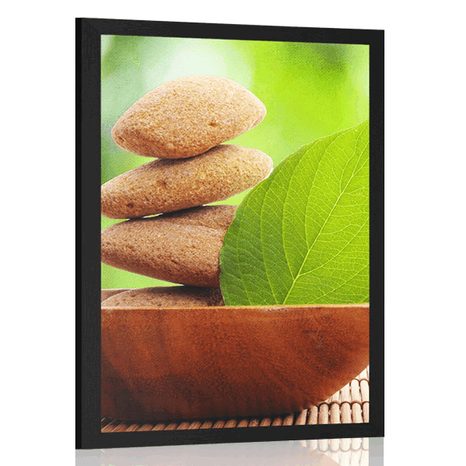 POSTER ZEN STONES AND A LEAF IN A BOWL - FENG SHUI - POSTERS