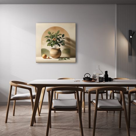 OBRAZ ZLATÉ PLODY V HLINĚNÉ VÁZE - BOTANICKÉ OBRAZY - OBRAZY