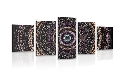 5-PIECE CANVAS PRINT MANDALA WITH A SUN PATTERN IN SHADES OF PURPLE - PICTURES FENG SHUI - PICTURES